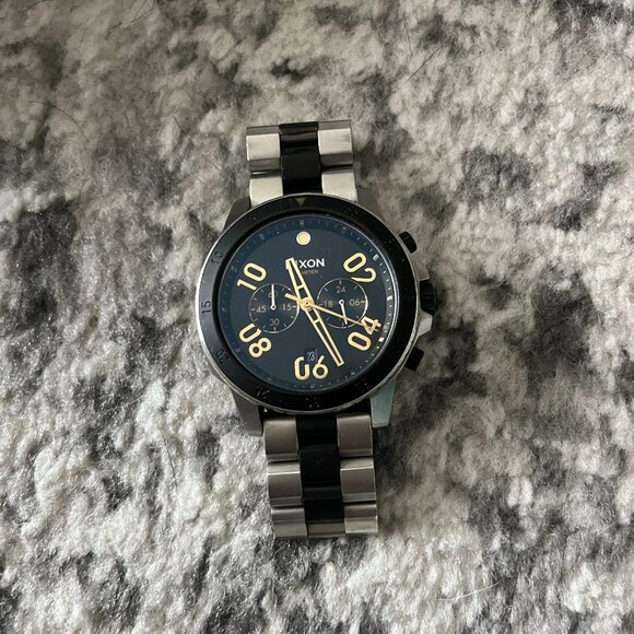 Men's Nixon Ranger Chrono wrist watch 3 tone Black Silver Golf - Picture 1 of 3
